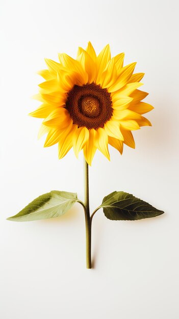 Photo d'une tige de tournesol isolé sur fond blanc