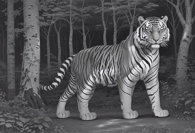 Photo d'un tigre aquarelle réel avec une forêt en arrière-plan