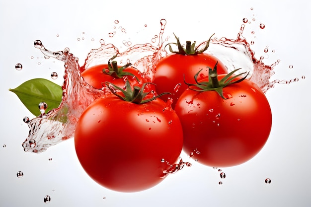 photo les tomates avec des gouttes se dresse sur le fond blanc générative ai