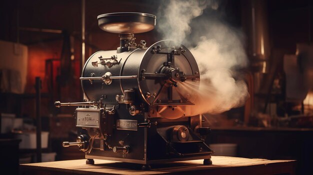 Une photo d'une torréfaction de café vintage en action