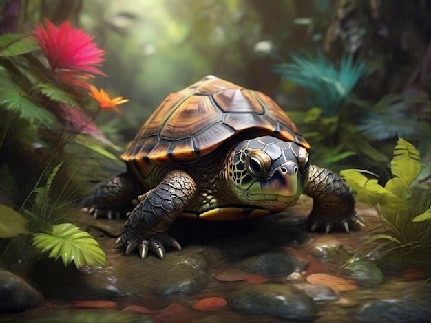 Photo photo tortue fantastique illustration d'animal de forêt image ai générateur d'art