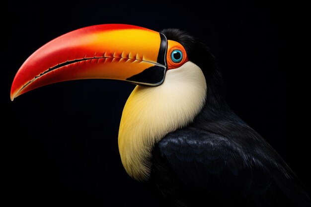 Photo une photo d'un toucan frappant avec son bec distinctif