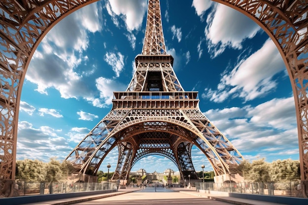 une photo de la tour eiffel par temps nuageux.