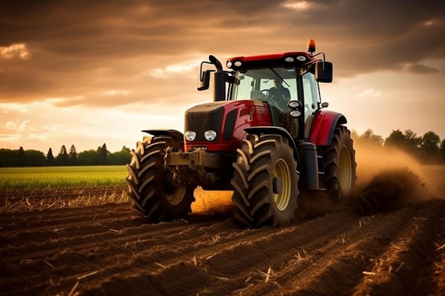 photo tracteur machine agricole cultivant le champ