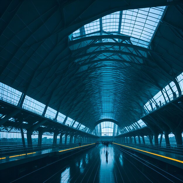 Photo d'un train sur les voies d'une gare très fréquentée Ai Généré