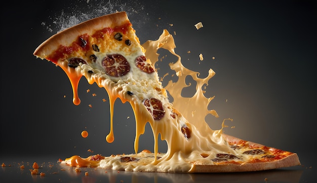 Photo d'une tranche de pizza avec une tranche mangée générative ai