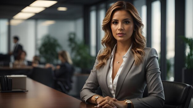 Photo d'une travailleuse en réunion dans un bureau moderne