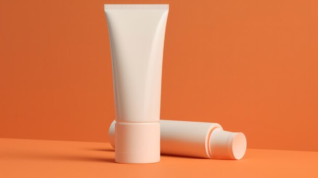 une photo d'un tube de nettoyant maquette sur fond orange doux avec copie espace générative ai