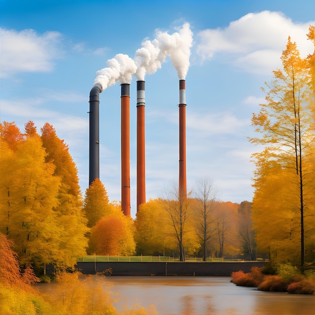 Photo d'une usine émettant de la fumée de ses cheminées AI