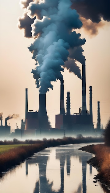 une photo d'une usine avec de la fumée qui en sort