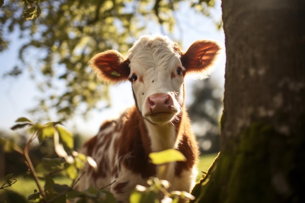 photo de vache lumière naturelle objectif 50mm générative ai