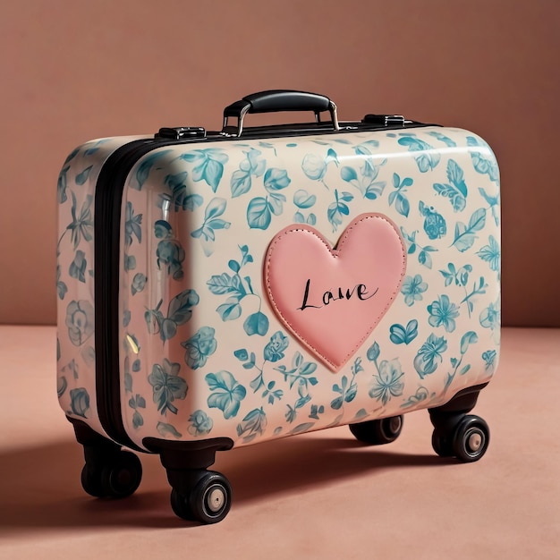Une photo d'une valise de voyage avec un joli cœur