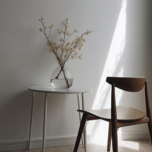 Photo vase à fleurs isolé sur la table avec chambre minimaliste