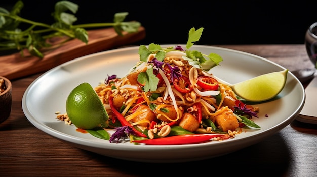 Photo photo de vegan pad thai comme plat dans un restaurant haut de gamme