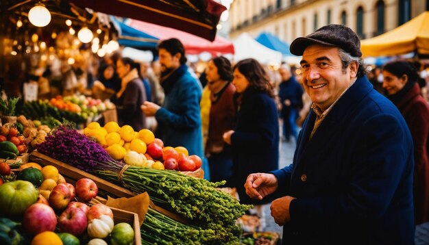 photo d'un vendeur principal sur le marché des antiquités en Europe