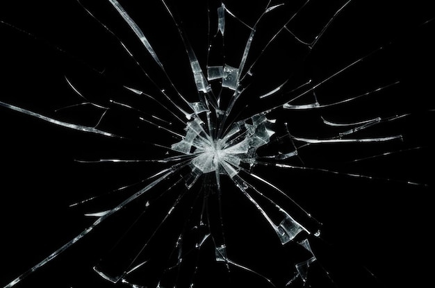Photo de verre brisé sur un fond noir fissuré