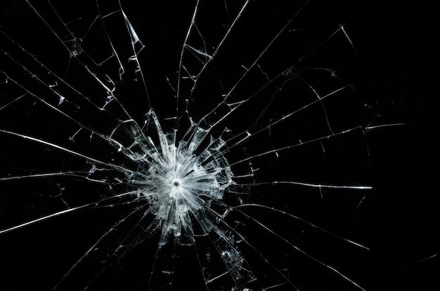Photo de verre brisé sur un fond noir fissuré
