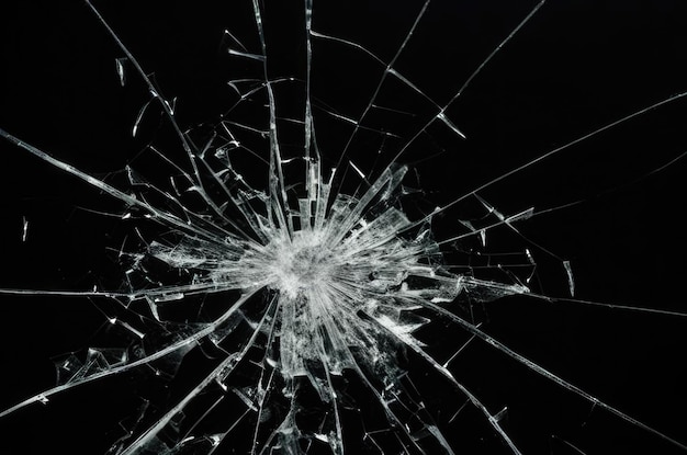 Photo de verre brisé sur un fond noir fissuré