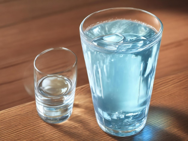 Photo d'un verre d'eau sur une table en bois ai généré