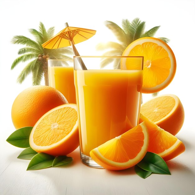 Une photo d'un verre de jus d'orange