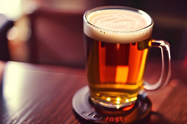 Photo photo de verre ou de tasse de bière sur l'image de la planche en bois