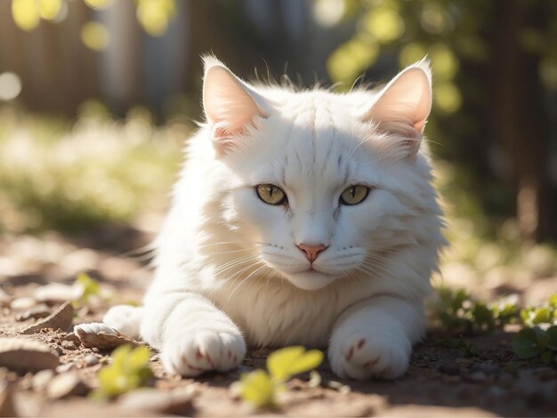 Photo une photo verticale d'un chat blanc sur le sol sous la lumière du soleil