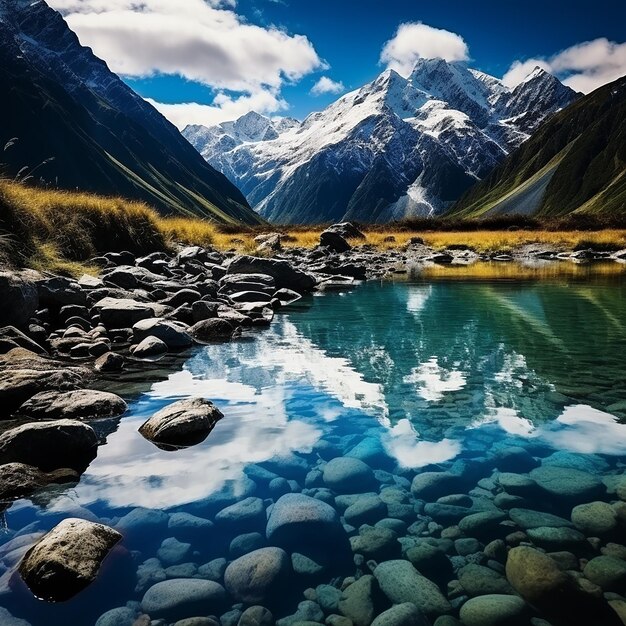 La photo verticale du lac Marian et des montagnes