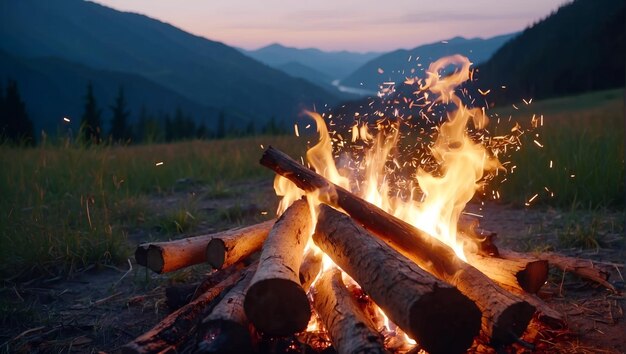 photo verticale d'un feu de camp nuageux le matin