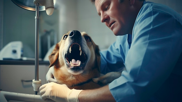 Une photo d'un vétérinaire effectuant une chirurgie dentaire sur un animal de compagnie