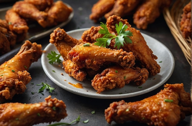 photo vibrante d'ailes de poulet frites disposées dans un ci