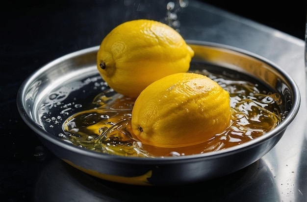 photo vibrante de la casserole de déglaçage du jus de citron