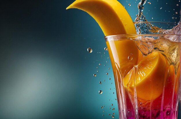 Une photo vibrante du mélange de cocktails au jus de mangue.