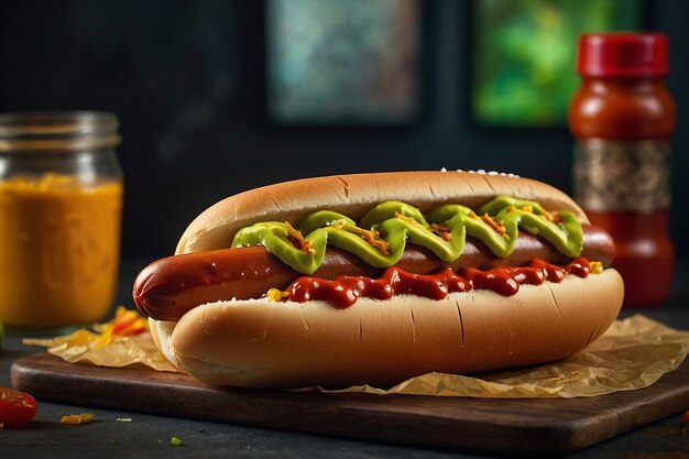 Photo une photo vibrante d'un hot-dog avec de la sauce guasacaca