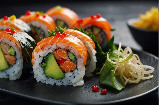 photo vibrante de rouleaux de sushi avec un côté de s