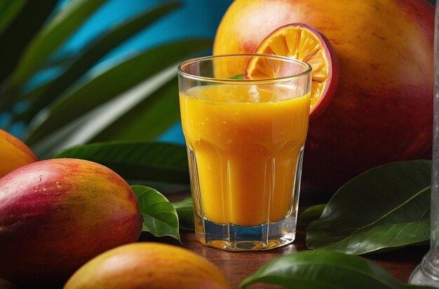 Photo une photo vibrante de la scène du jus de mangue tropical