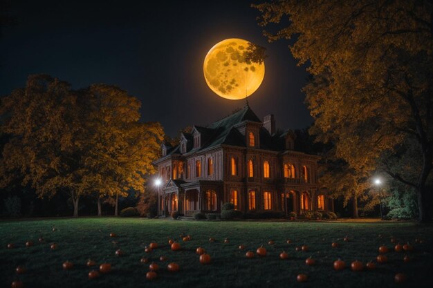 photo vieux manoir la nuit d'Halloween