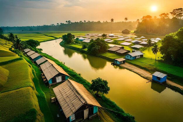 une photo d'un village au bord de la rivière