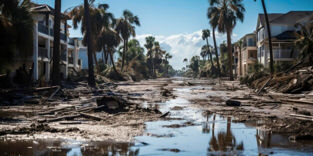 Photo photo d'une ville endommagée par une catastrophe