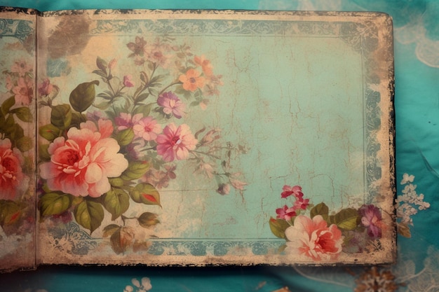 Une photo vintage de fleurs sur fond bleu