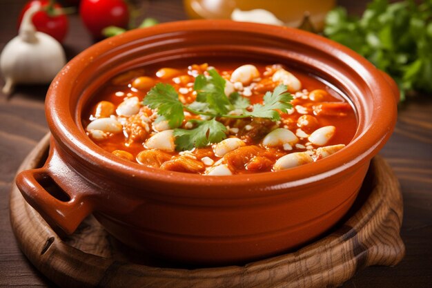 Une photo vintage d'une grand-mère cuisinant du Pozole dans une cuisine traditionnelle