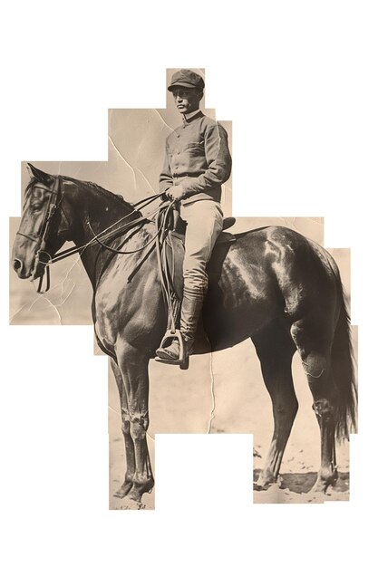 Photo photo vintage d'un homme sur un cheval image isolée