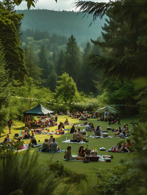 Photo de voisins se rassemblant pour un pique-nique dans un concept de vacances pittoresque du festival de Pa