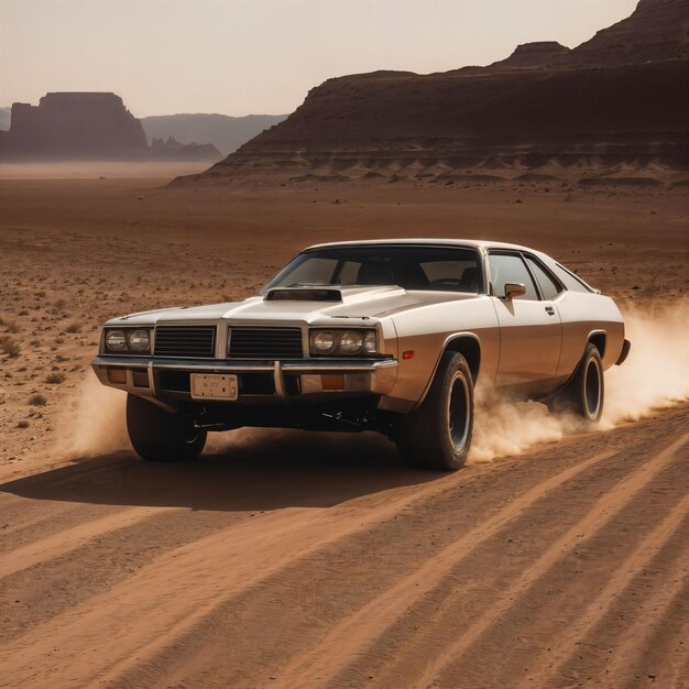 photo d'une voiture dans un désert de sable chaud IA générative