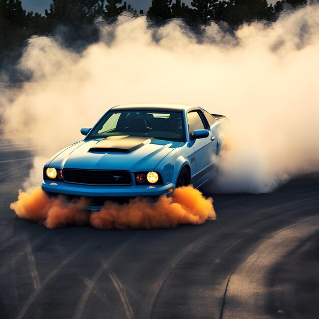 Photo photo d'une voiture dodge à la dérive sur la voie