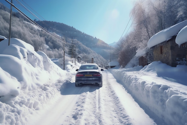 Photo d'une voiture recouverte de neige