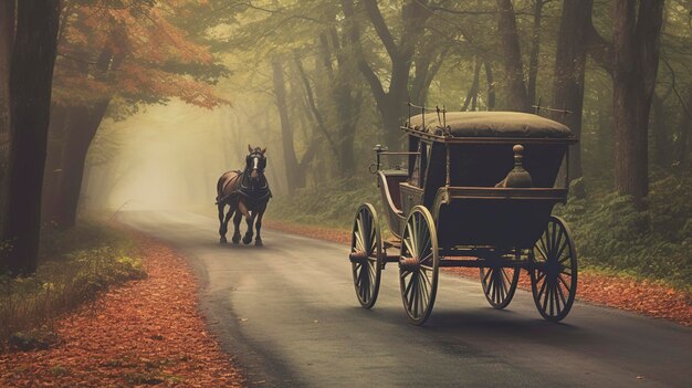 Photo une photo d'une voiture tirée par des chevaux