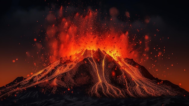 Une photo d'un volcan avec de la lave et de la fumée