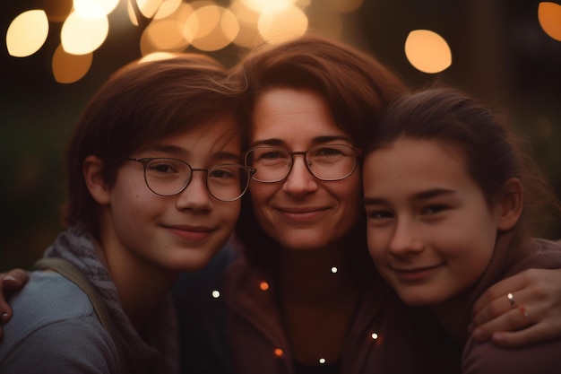 Une photo de vous et de vos frères et sœurs avec votre mère bokeh Generative AI