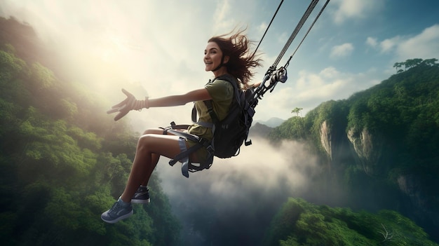 Une photo d'un voyageur lors d'une aventure palpitante en tyrolienne