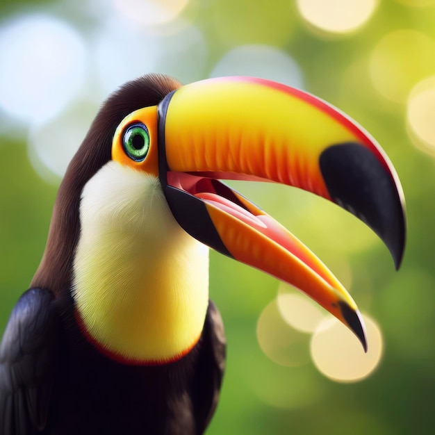 Photo photo d'un vrai toucan choqué sur la nature bokeh arrière-plan ai génératif